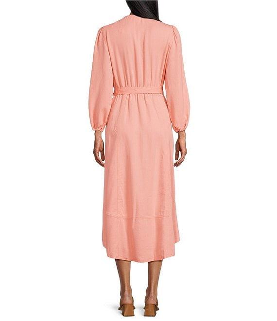 Nurture by Westbound Faux Wrap V-Neckline 3/4 Sleeve Belted Midi Dress Product Image