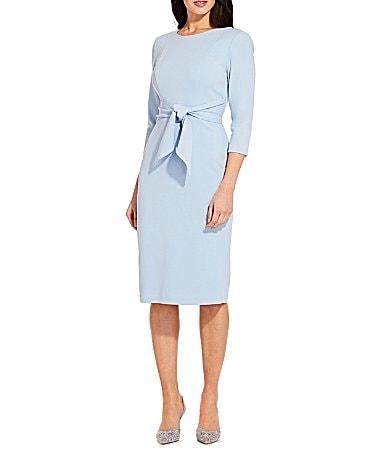 Adrianna Papell Stretch Crepe Crew Neck Tie Waist 34 Sleeve Midi Sheath Dress Product Image