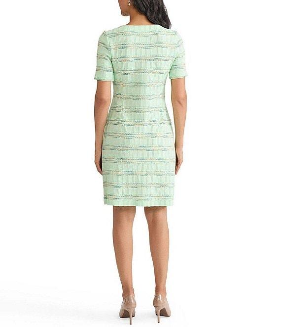 MISOOK Soft Plaid Knit Square Neck Short Sleeve A-Line Dress Product Image