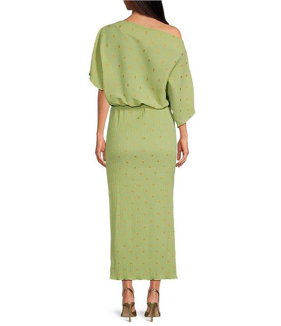 Never Fully Dressed Tilly Plisse Gold Fleck Print One Shoulder Neck Short Sleeve Maxi Dress Product Image