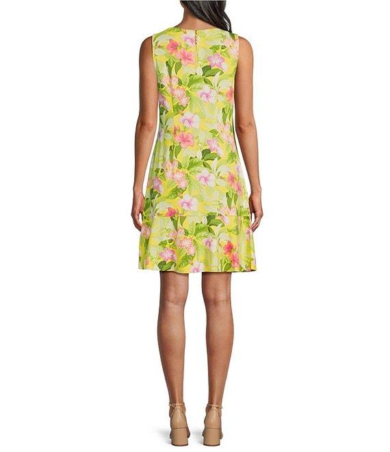 Tommy Bahama Tropical Floral Print Crew Neck Sleeveless Flounce Hem Dress Product Image
