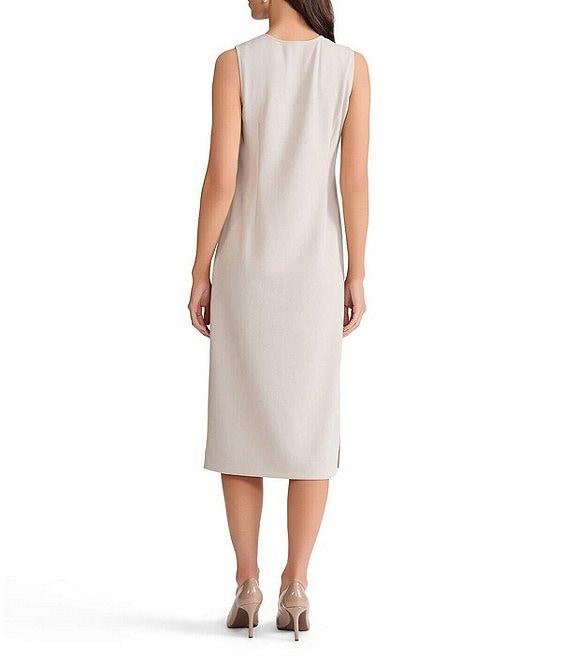 Ming Wang Stretch Deco Crepe Scoop Neck Sleeveless Midi Dress Product Image