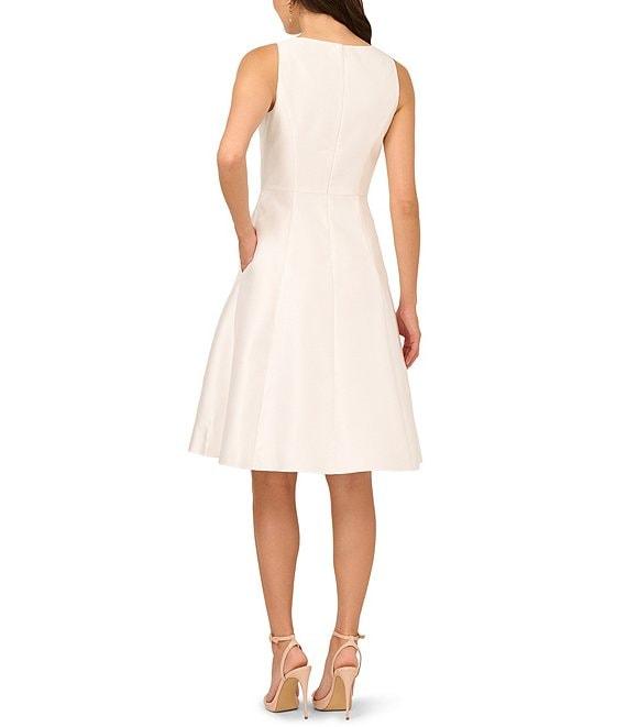 Adrianna Papell Mikado Boat Neck Button Sleeveless Midi Dress Product Image