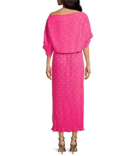 Never Fully Dressed Tilly Plisse Gold Fleck Print One Shoulder Neck Short Sleeve Maxi Dress Product Image