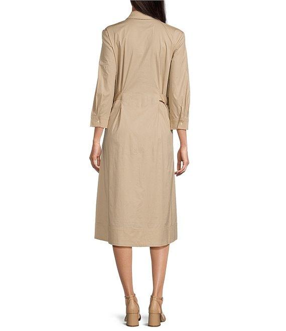J.McLaughlin Minae Woven Point Collar 3/4 Sleeve Button Front Midi Dress Product Image