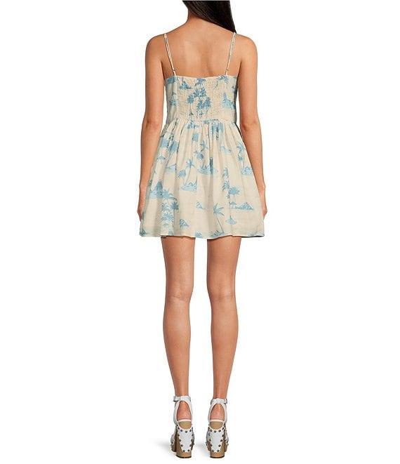 Gianni Bini x DANNIJO Kona Linen Blend Sweetheart Neckline Fit and Flare Palm Print Mini Dress Product Image