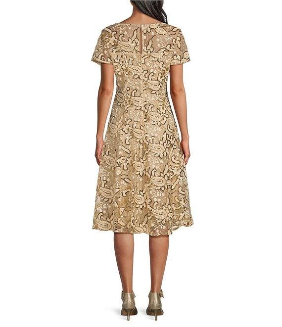 Ignite Evenings Embroidered Crew Neck Cap Sleeve A-Line Midi Dress Product Image