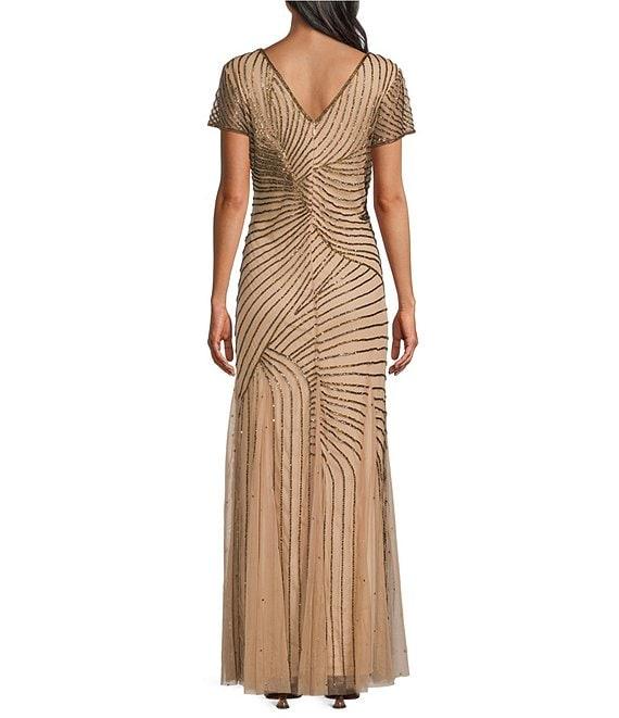 Pisarro Nights Beaded Boat Neck Short Sleeve V Back A-Line Dress Product Image