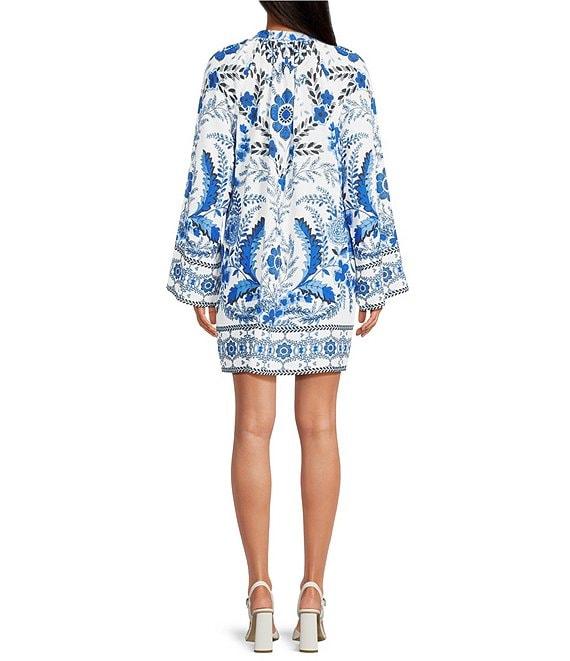 A Loves A Floral Woven Split Round Neck Long Sleeve Mini Tunic Dress Product Image