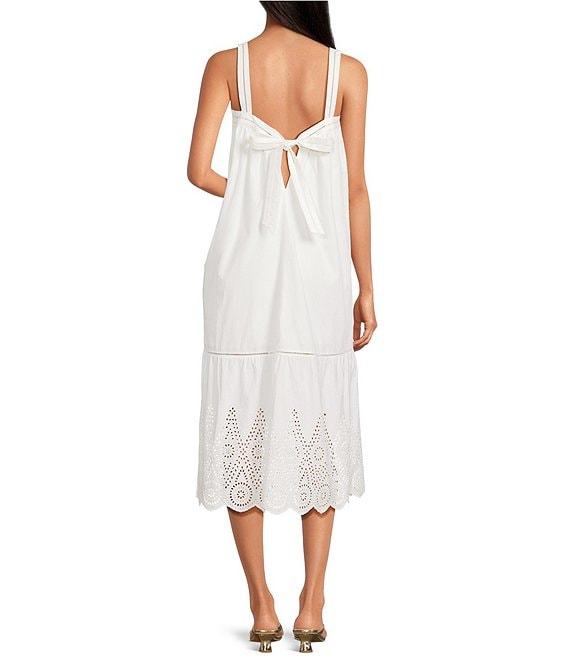 French Connection Poplin Embroidered Eyelet Square Neck Sleeveless Midi Dress Product Image