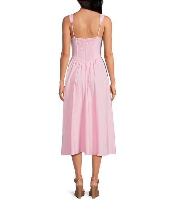 Skies Are Blue Sweetheart Neck Sleeveless Ruched Tie Front Midi Dress Product Image