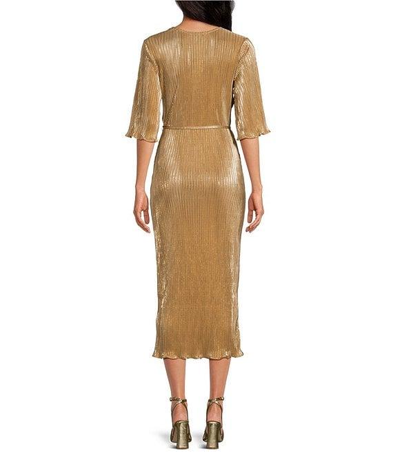 Never Fully Dressed Celeste V-Neck Short Sleeve Plisse Midi Dress Product Image