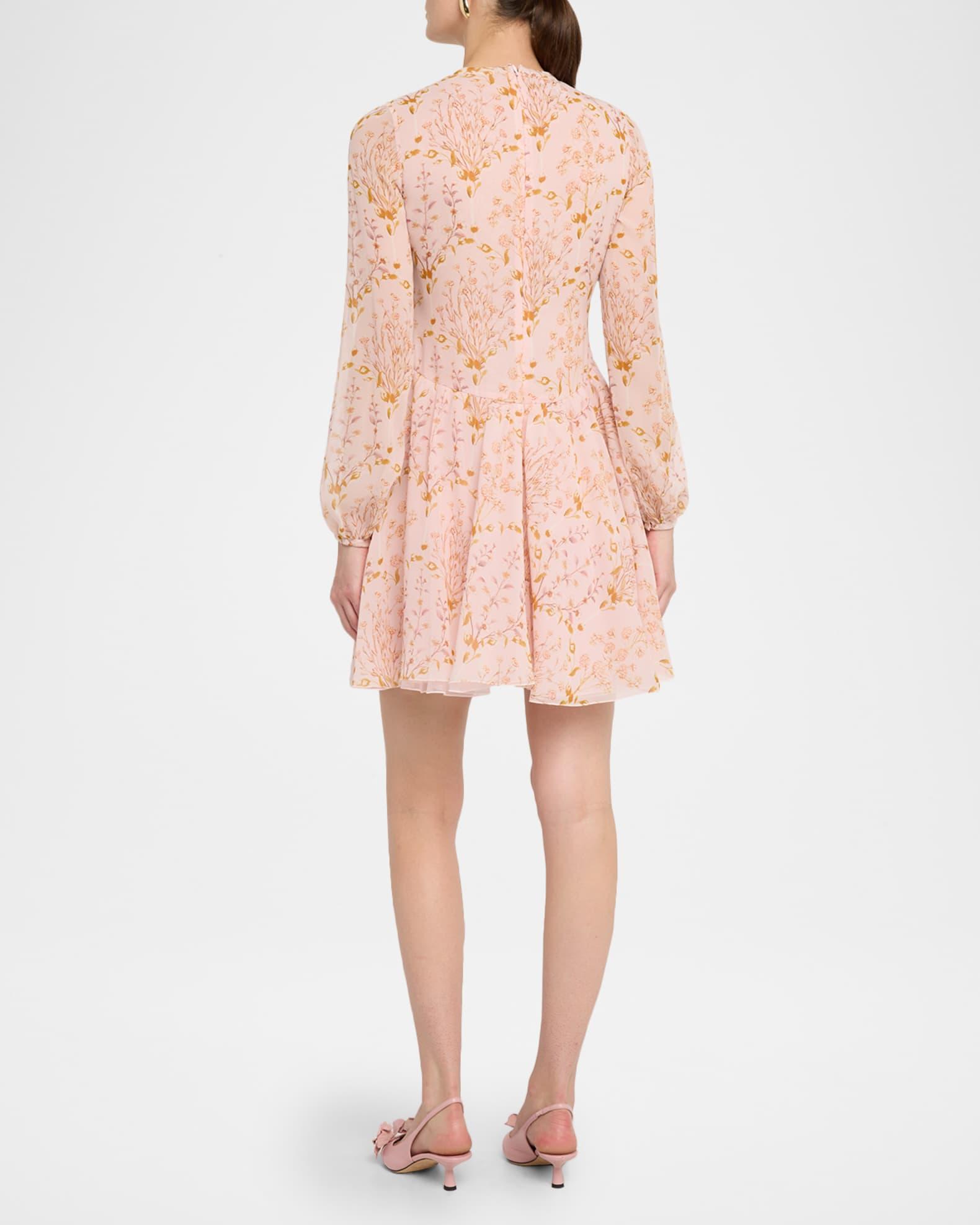 Floral Georgette Long-Sleeve Mini Dress Product Image