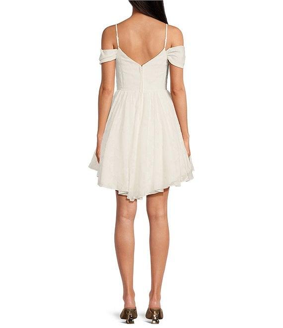 City Vibe Drape Neck Spaghetti Strap Off-The-Shoulder Shirred Dress Product Image