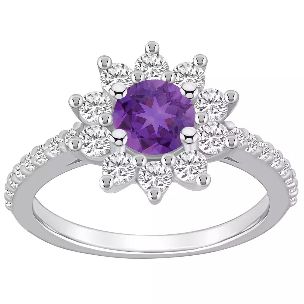 Alyson Layne 14k White Gold Round Amethyst & 3/4 Carat T.W. Diamond Halo Ring, Women's, Size: 6, Purple Product Image