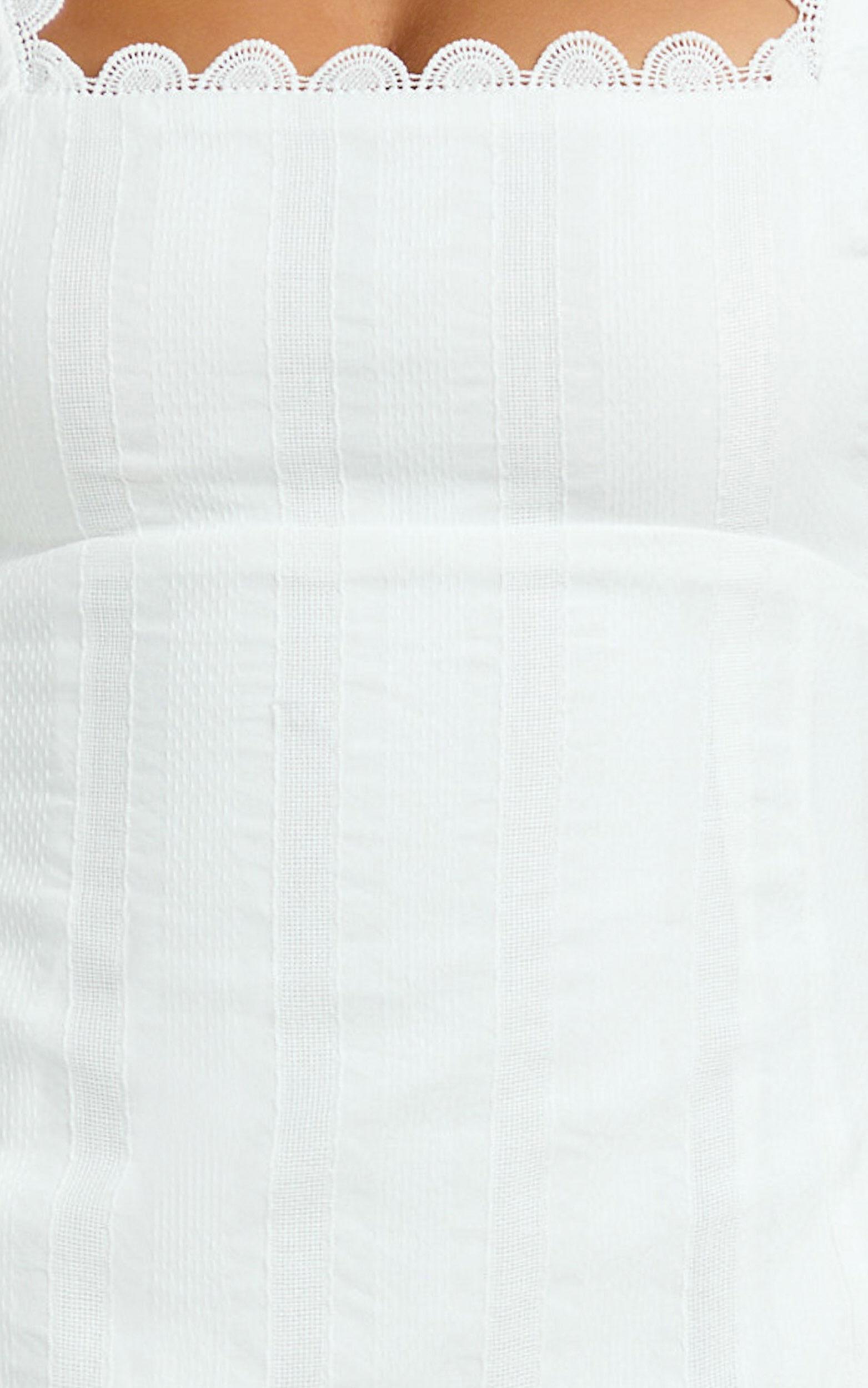 Sylvia Mini Dress - Square Neck Lace Trim A Line Mini Dress in White Product Image