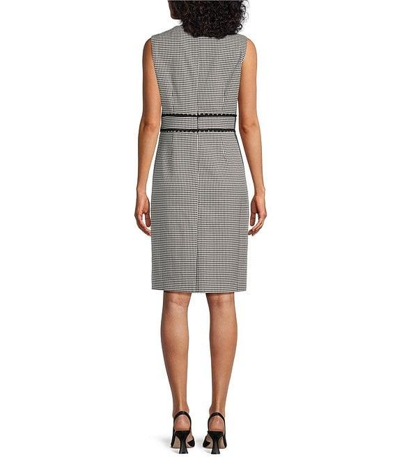 Kasper Gingham Round Neck Sleeveless Sheath Dress Product Image