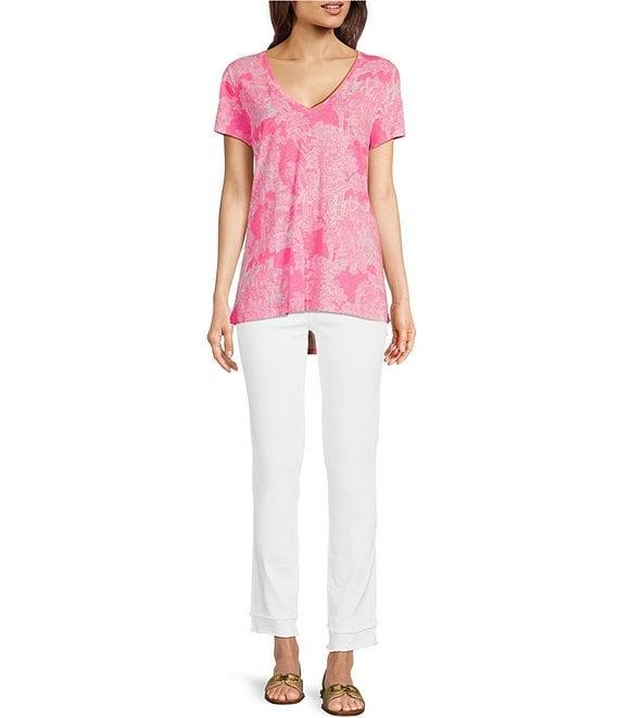 Lilly Pulitzer Etta Knit Anniversary Toile Print V-Neck Short Sleeve Tee Product Image