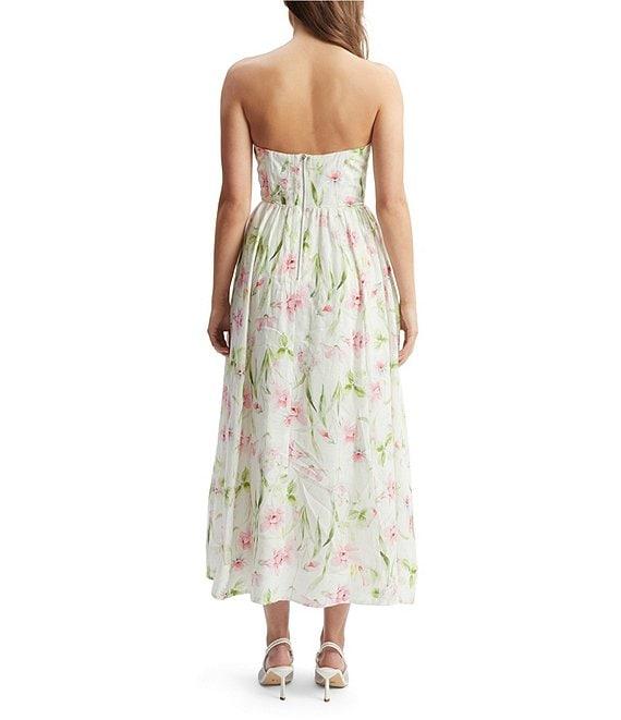 Bardot Lola Floral Print Strapless Neck Sleeveless Corset A-Line Midi Dress Product Image