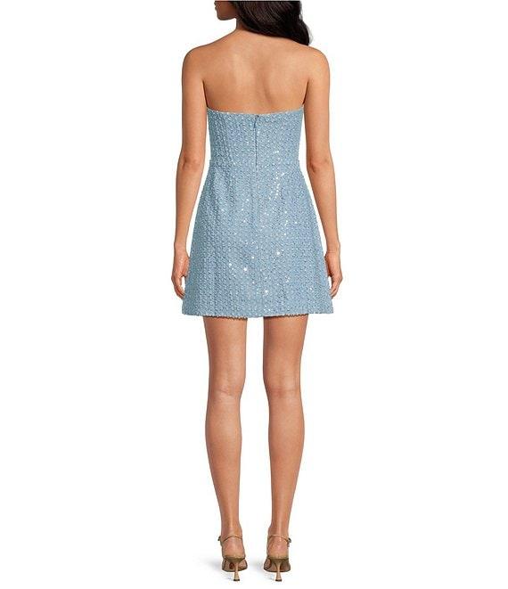 Susana Monaco Sweetheart Neckline Sleeveless Denim and Sequin Mini Corset Dress Product Image