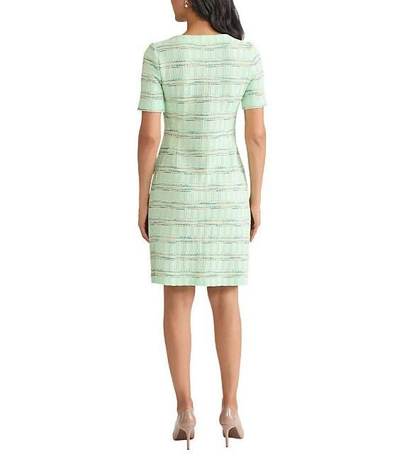 MISOOK Soft Plaid Knit Square Neck Short Sleeve A-Line Dress Product Image