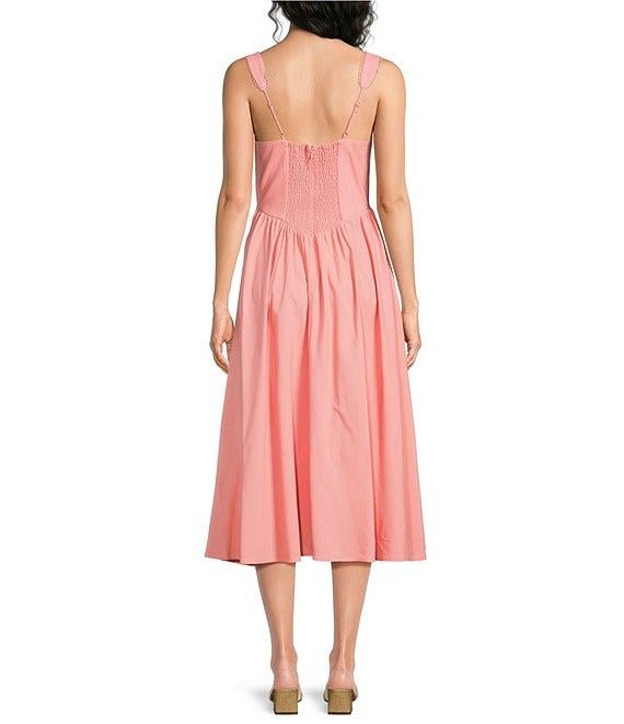 Skies Are Blue Sweetheart Neck Sleeveless Ruched Tie Front Midi Dress Product Image