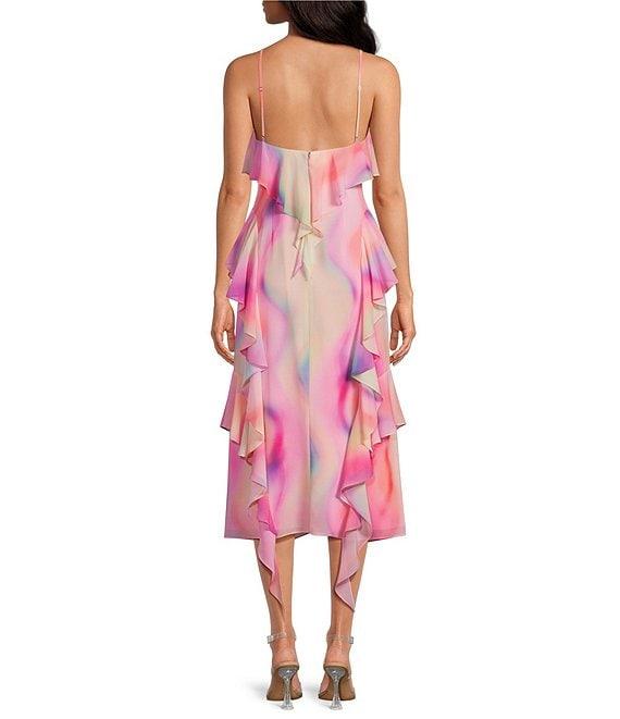 Gianni Bini Tammy Printed Chiffon Ruffle V-Neck Dress Product Image