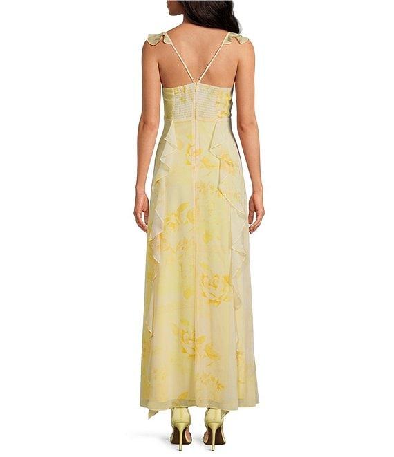 Gianni Bini x Shea Leigh Mills Anderson Floral Printed Georgette Ruffle V-Neck Sleeveless Maxi Dress Product Image