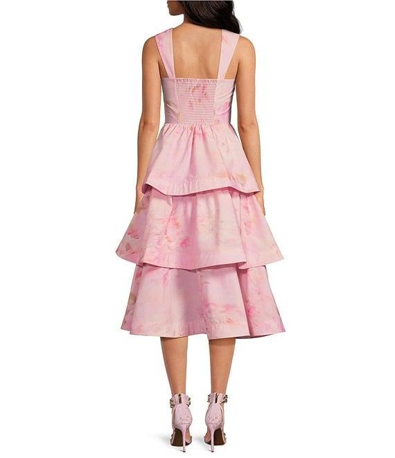 Gianni Bini x Shea Leigh Mills Dolly Printed Sateen Tiered Midi Dress Product Image