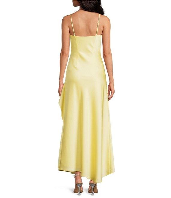 Gianni Bini Quinn Ruffle Draped V-Neck Sleeveless Satin Dress Product Image