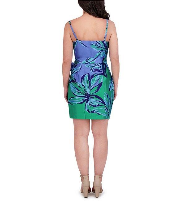 SIENA Charmeuse Floral Print Cowl Neck Sleeveless Belted Sheath Mini Dress Product Image