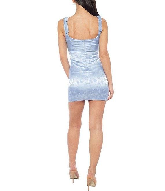 Jump Floral Jacquard Bow Shoulder Bodycon Mini Dress Product Image