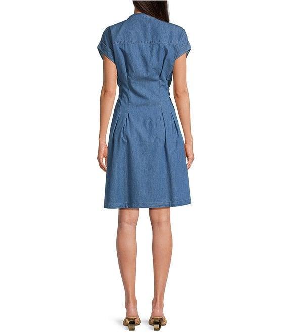 APNY Banded Collar Short Sleeve Button Front Shirt Dress Product Image