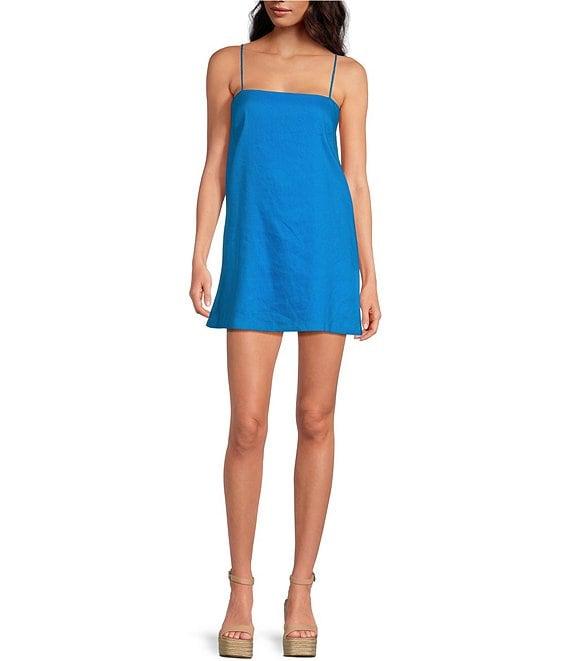 Gianni Bini Kourtney Linen Blend Straight Neck Sleeveless Short Dress Product Image