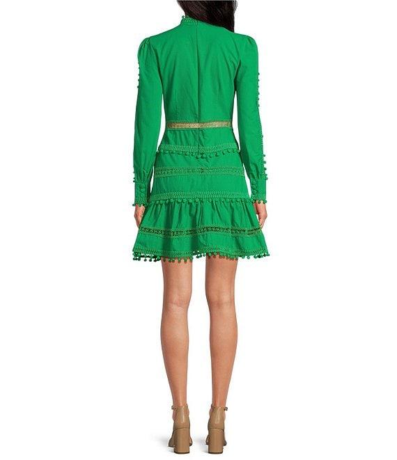 Trina Turk Valentine Crepe Knit Round Neck Long Sleeve Sheath Mini Dress Product Image