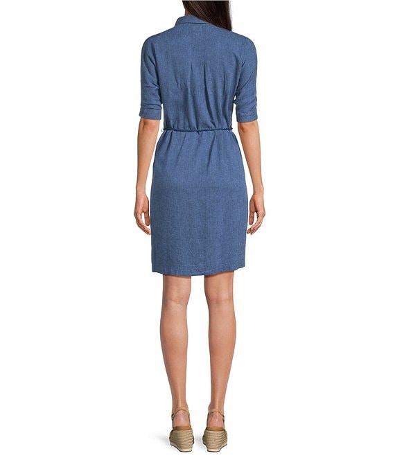 NIC + ZOE Devon Rumba Linen Blend Point Collar Short Sleeve Tie Waist Shirt Dress Product Image