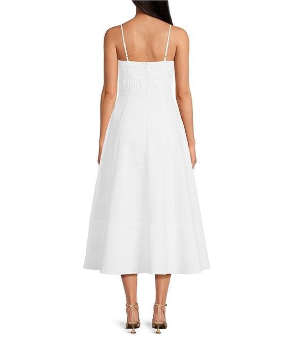 Le' AL.X Woven Ruched Straight Keyhole Neck Spaghetti Strap A-Line Midi Dress Product Image