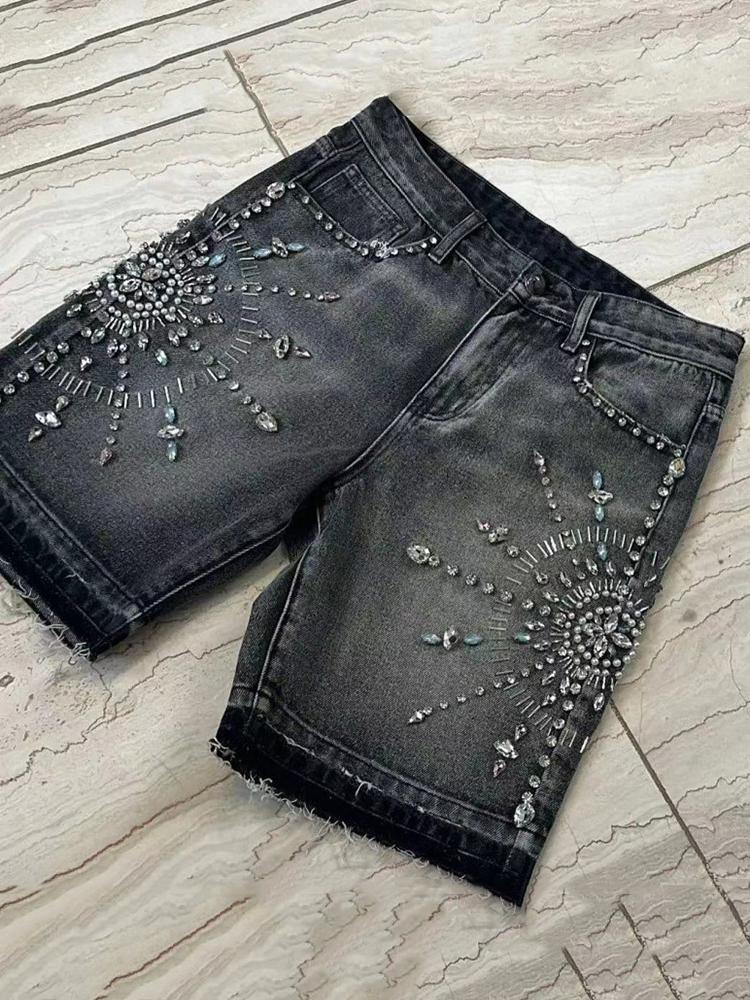Men's Street Heavy Diamond Denim Shorts Product Image