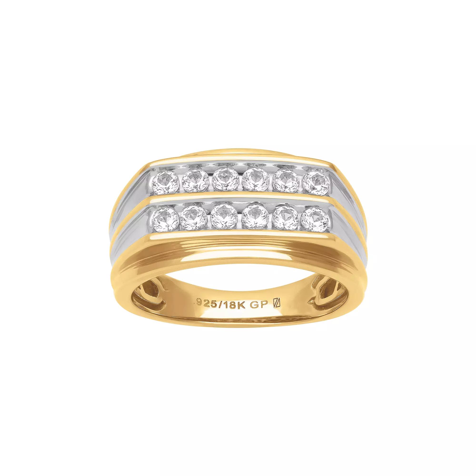 AXL 18k Gold-Over-Sterling Silver Lab Created White Sapphire Double Row Men's Wedding Band, Size: 12, Gold Tone Product Image