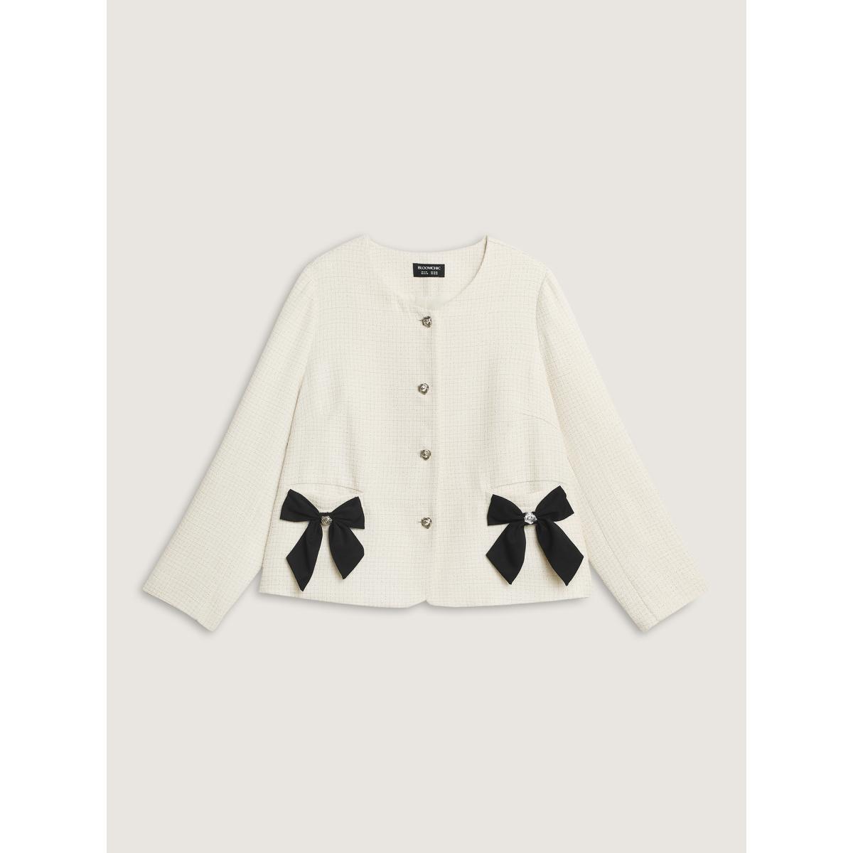 Plus Size Tweed Bowknot Cropped Coat Women Ivory Timeless Texture Ladies Elegant Winter Coats BloomChic 30/6X Product Image