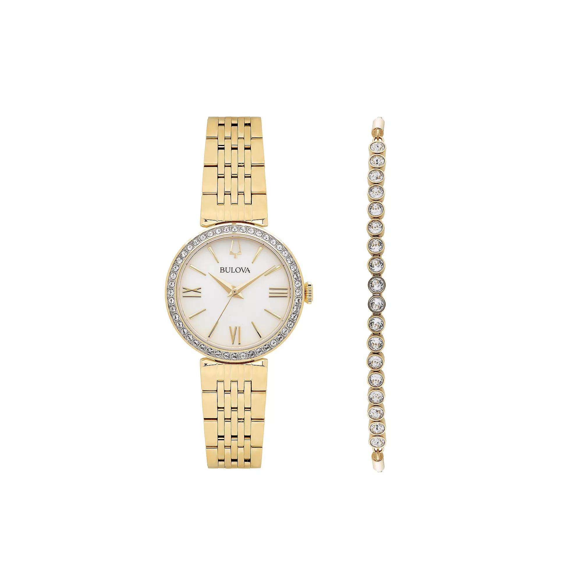Bulova Crystal Accent Watch & Lariat Bracelet Set - 98D147, Womens Gold Tone Product Image