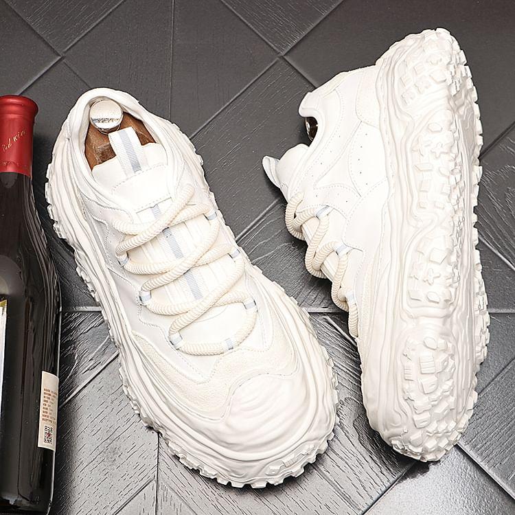 Platform Lace-Up Faux Leather Sneakers Product Image