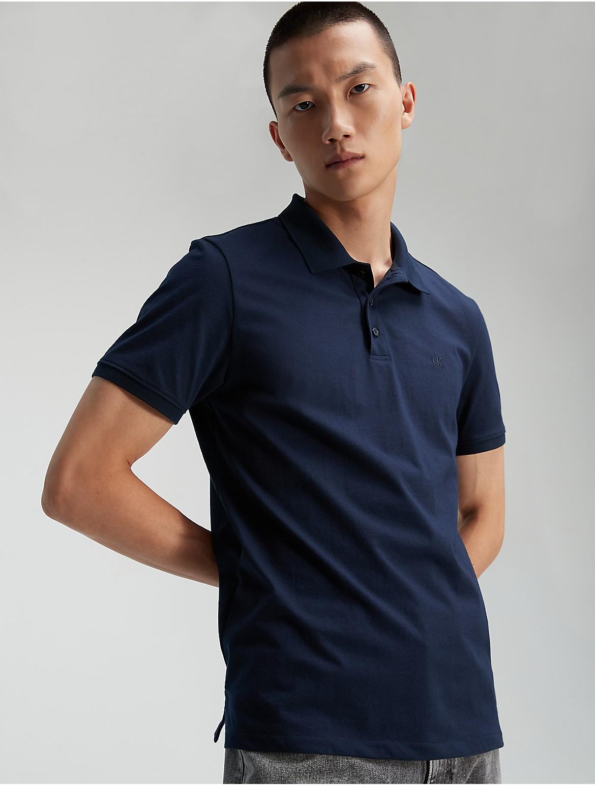 Calvin Klein Mens Smooth Cotton Blend Polo Shirt - Grey Product Image