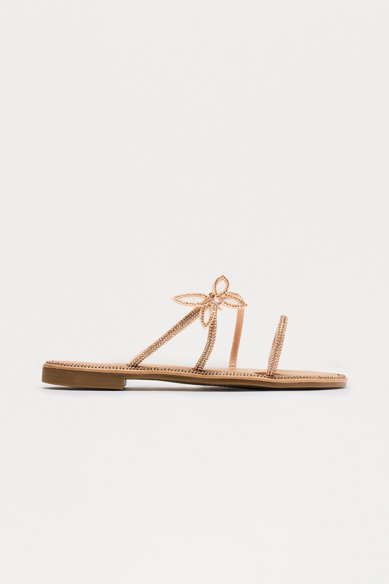 Jaydra Rhinestone Butterfly Sandals - Rose Gold Product Image