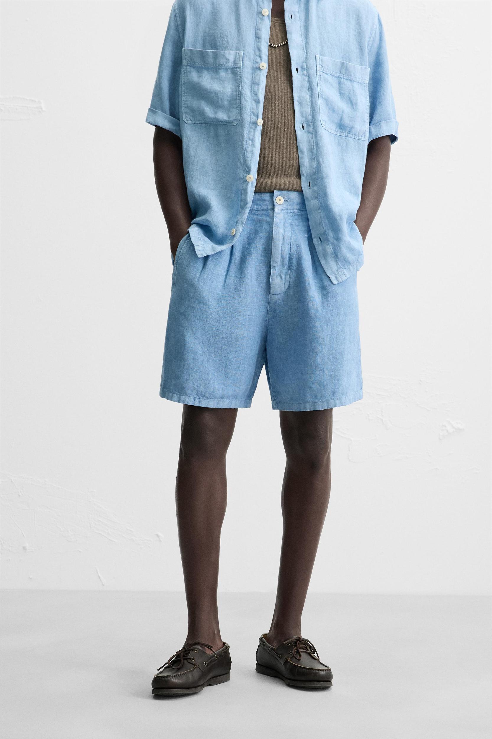 100% LINEN WASHED BERMUDA SHORTS Product Image