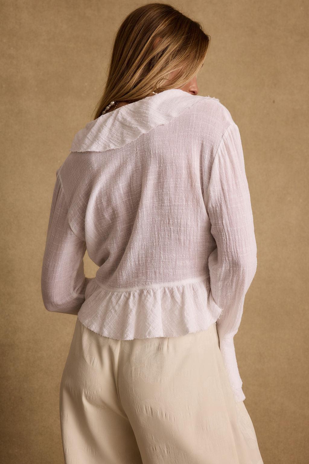 Guilliana White Ruffle Blouse Product Image