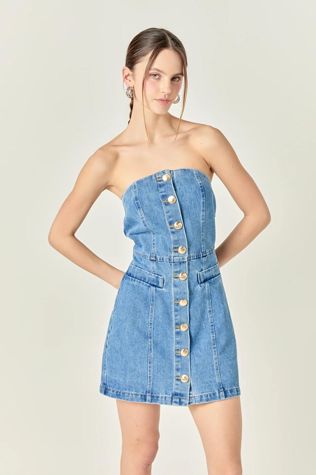Strapless Denim Mini Dress Product Image