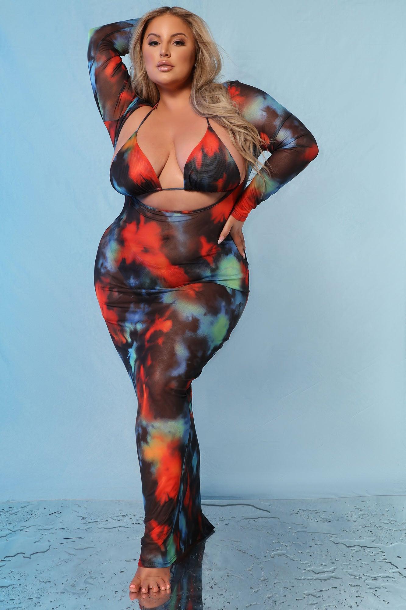 Summers In Tulum Mesh 3 Piece Sunsuit Set - Red/combo Product Image