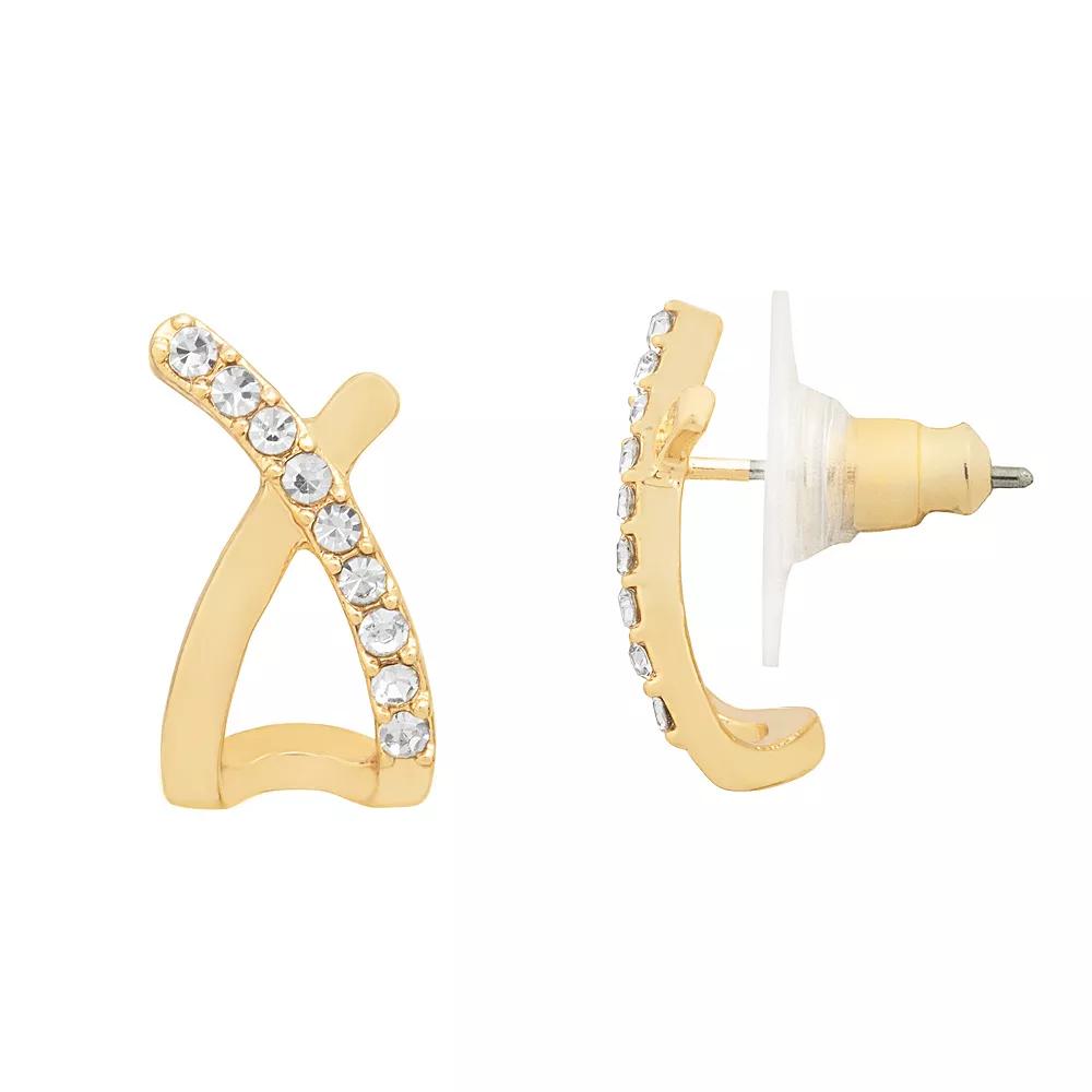 LC Lauren Conrad Gold Tone Pave Criss Cross Earrings, Women's, Clear Product Image