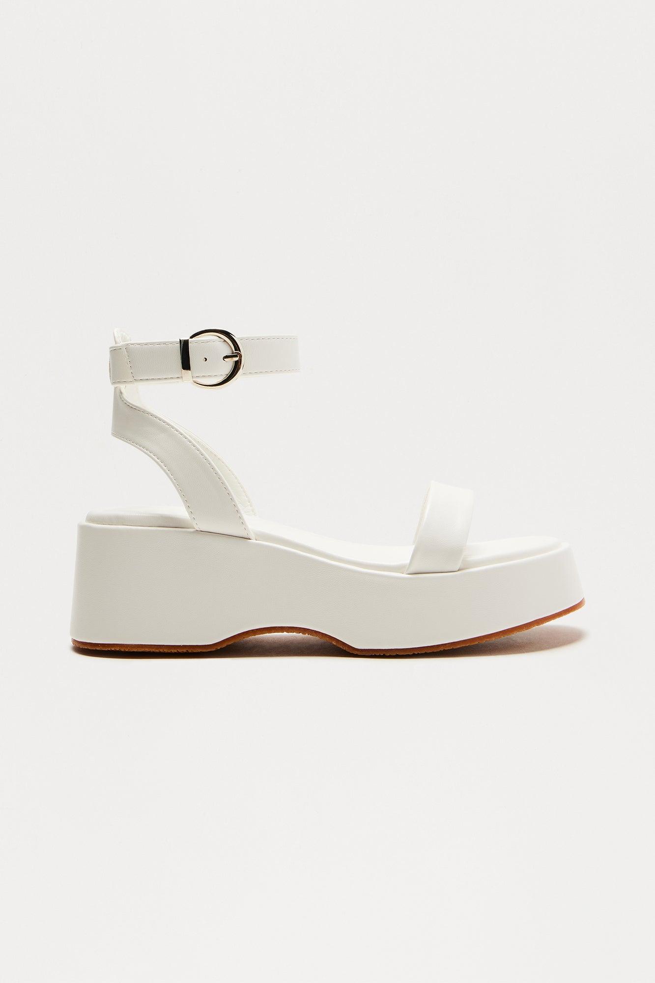 Eda Faux Leather Platform Wedges - White Product Image